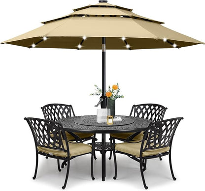 ABCCANOPY Solar Led Patio Umbrellas 3-Tiers 9FT (Khaki)