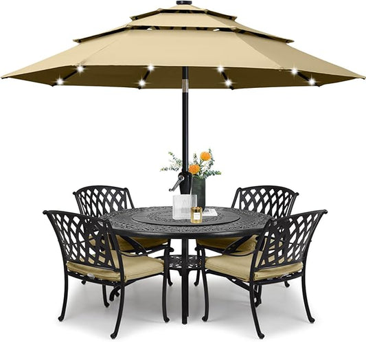 ABCCANOPY Solar Led Patio Umbrellas 3-Tiers 9FT (Khaki)