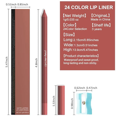 evpct 1Pcs Reddish Brown Matte Long Lasting Lip Liner Pencils Makeup for Shaping & Sculpting Lips, No Transfer Long Wear Waterproof Pigmented Lip Liner lipliners Crayon Lipstick Pencil Sharpener 10