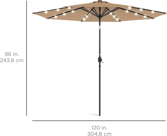 Best Choice Products 10ft Solar Polyester LED Lighted Patio Umbrella w/Tilt Adjustment and UV-Resistant Fabric - Tan