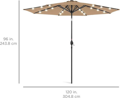 Best Choice Products 10ft Solar Polyester LED Lighted Patio Umbrella w/Tilt Adjustment and UV-Resistant Fabric - Tan