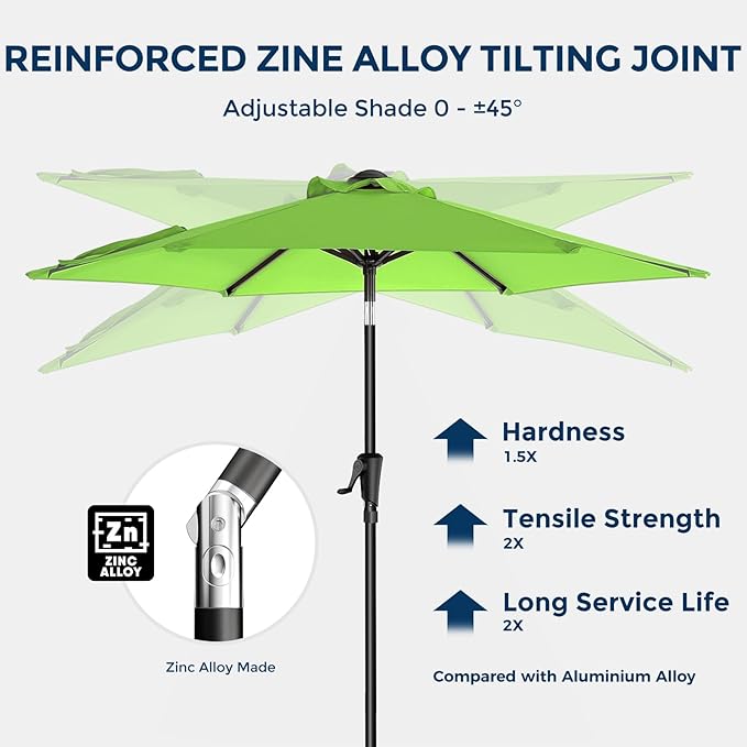 7.5ft Outdoor Patio Umbrella - Market Table Pool Deck Umbrella UPF50+ UV Protection with Push Button Tilt, Crank and 6 Sturdy Ribs (Apple Green, No base)