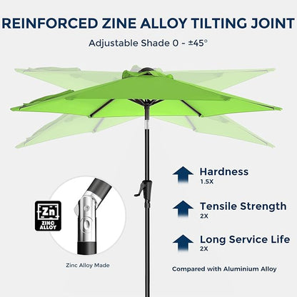 7.5ft Outdoor Patio Umbrella - Market Table Pool Deck Umbrella UPF50+ UV Protection with Push Button Tilt, Crank and 6 Sturdy Ribs (Apple Green, No base)