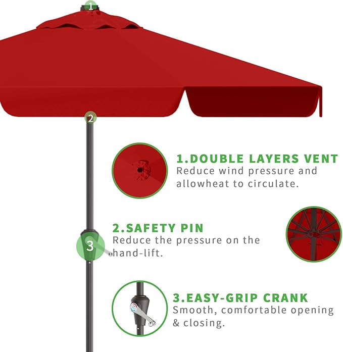 11FT Patio Umbrella Table Market Umbrella w/Crank Outdoor Umbrellas for Garden, Deck, Backyard, Pool and Beach, Red