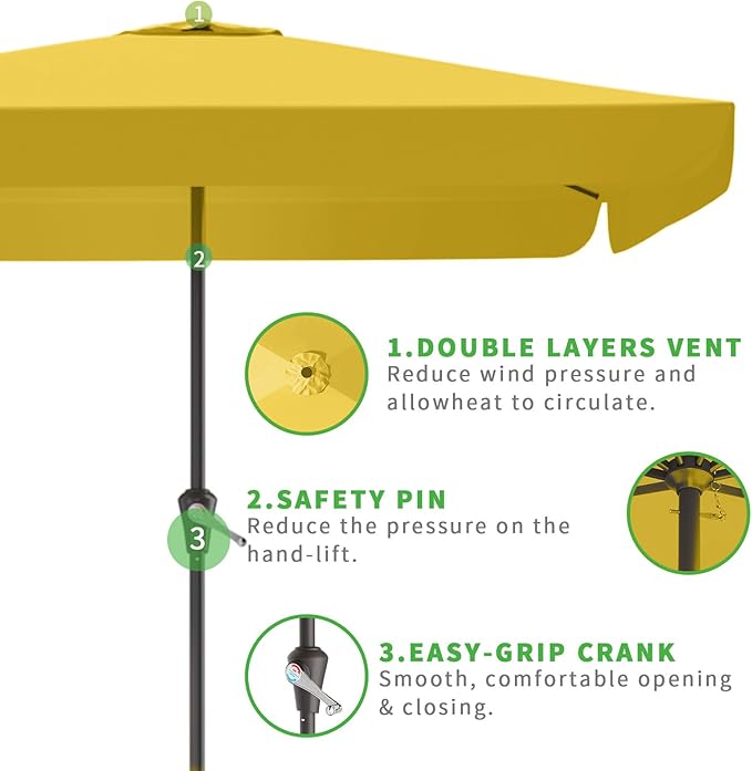 8 * 10FT Rectangular Patio Umbrella Table Market Umbrella w/Crank Outdoor Umbrellas for Garden, Deck, Backyard, Pool and Beach, Yellow