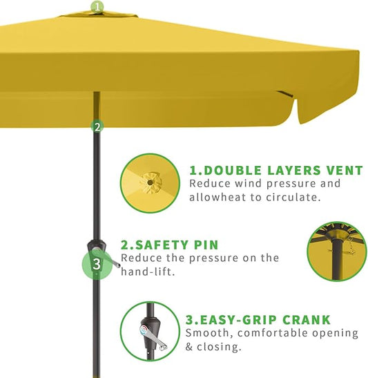 8 * 10FT Rectangular Patio Umbrella Table Market Umbrella w/Crank Outdoor Umbrellas for Garden, Deck, Backyard, Pool and Beach, Yellow