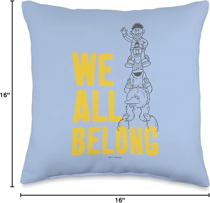 Sesame Street Big Bird and Cookie Monster, We All Belong Throw Pillow, 16x16, Multicolor