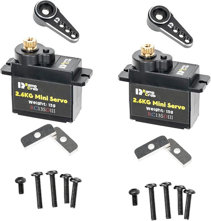 RampCrab Micro Servo with Servo Horn for FCX24, RC Car Model Parts, Upgrade Parts for Crwaler 1/24 Scale FCX24 Power Wagon Butcher & Max Smasher Big Foot Monster Truck, K5 (Black 2P)