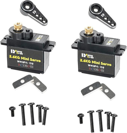 RampCrab Micro Servo with Servo Horn for FCX24, RC Car Model Parts, Upgrade Parts for Crwaler 1/24 Scale FCX24 Power Wagon Butcher & Max Smasher Big Foot Monster Truck, K5 (Black 2P)