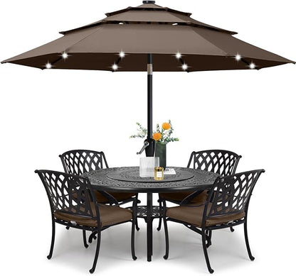 ABCCANOPY Solar Led Patio Umbrellas 3-Tiers 9FT (Brown)