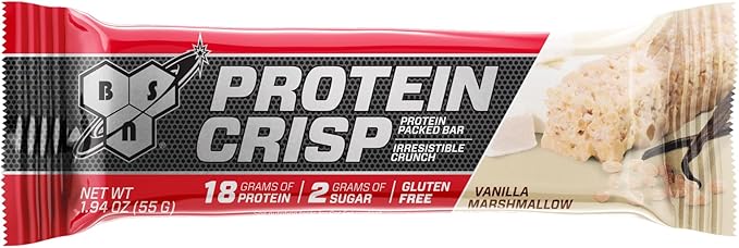 BSN Protein Crisp Bar, Protein Snack Bars, Crunch Bars with Whey Protein and Fiber, Gluten Free, Vanilla Marshmallow, 12 Count (Packaging May Vary)