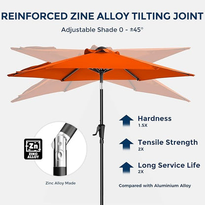 7.5ft Outdoor Patio Umbrella - Market Table Pool Deck Umbrella UPF50+ UV Protection with Push Button Tilt, Crank and 6 Sturdy Ribs (Neon Orange, No base)