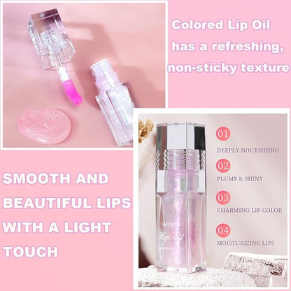 2PCS Magic Color Changing Lip Oil, Big Brush Color Changing Lip Oil, Lip Oil Color Changing, Warm Change Hydrating Color Changing Lip Gloss, Lip Changing Oil Long Lasting Shimmery Fresh Texture