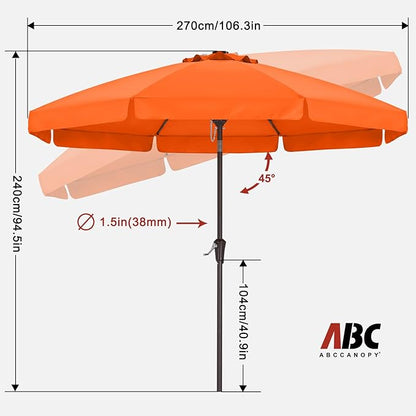 ABCCANOPY Patio Umbrella 9ft Outdoor Table Umbrella with Push Button Tilt and Crank, 8 Ribs Umbrella for Patio Pool Garden Deck (Orange)
