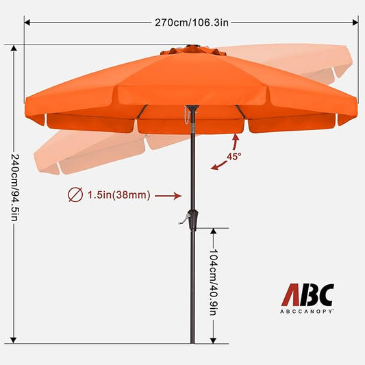ABCCANOPY Patio Umbrella 9ft Outdoor Table Umbrella with Push Button Tilt and Crank, 8 Ribs Umbrella for Patio Pool Garden Deck (Orange)