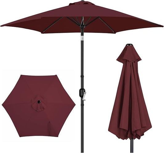 Yaheetech Patio Umbrella, 9FT Outdoor Table Market Umbrella with Push Button Tilt and Crank, Yard Sun Shade with Sturdy Ribs for Garden, Deck, Backyard, Pool, Burgungy