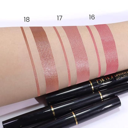 2-in-1 Brown Lip Liner & Lipstick Set Kit for Women, Metallic Lips Kit with Lip Liner Lip Stains Long Lasting Waterproof 24 Hour Lipstick and Lip Liners Combo Lipliners Pencil Set 18
