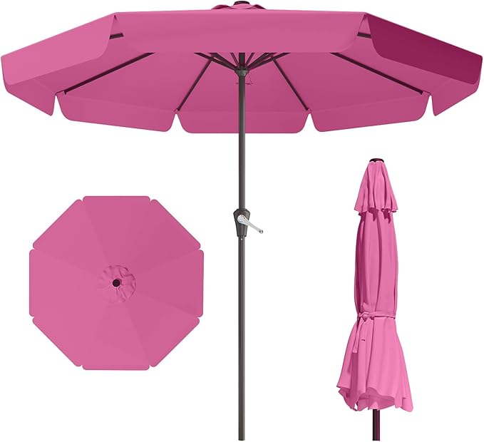11FT Patio Umbrella Table Market Umbrella w/Crank Outdoor Umbrellas for Garden, Deck, Backyard, Pool and Beach, Rose Pink