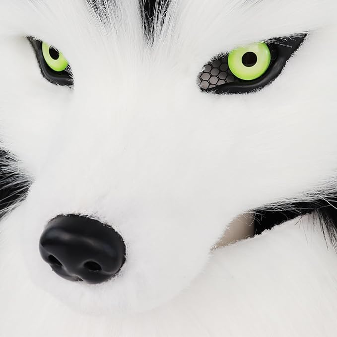 Furry Head Mask Animal Wolf Dog Plush Faux Fur Masks for Halloween Masquerade Cosplay Costume Props
