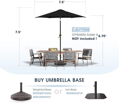 wikiwiki 7.5 FT Patio Umbrellas Outdoor Table Market Umbrella with Push Button Tilt/Crank, 6 Sturdy Ribs, Fade Resistant Waterproof POLYESTER DTY Canopy for Garden, Lawn, Deck, Backyard & Pool, Black