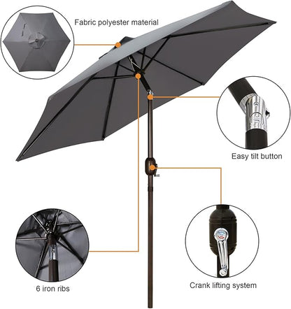 Blissun 7.5 ft Patio Umbrella, Yard Umbrella, Outdoor Market Umbrella with Push Button Tilt Crank, Dark Grey