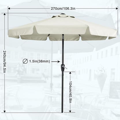 MASTERCANOPY Valance Patio Umbrella for Outdoor Table Market -8 Ribs (9ft, Light Beige)