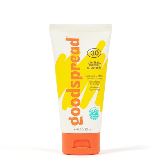 Goodspread Universal Mineral Sunscreen SPF 30 with Zinc Oxide | Reef Safe Hawaii Act 104 Compliant | Broad Spectrum Body + Face Lotion | Hydrating + Rubs in Clear | Vegan + Cruelty Free (3.4 fl. oz.)