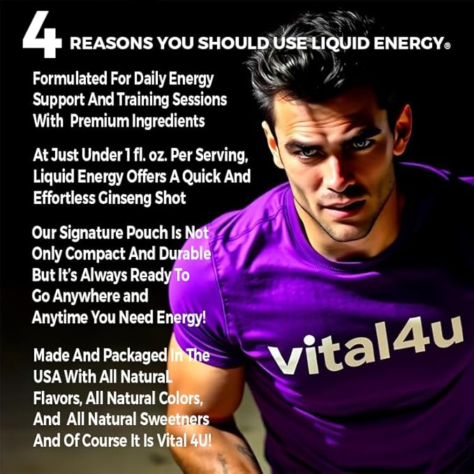 Vital 4U® Liquid Energy Shot - Ginseng, B Vitamins, Naturally Sweetened, Coffee Flavor, 24 ct
