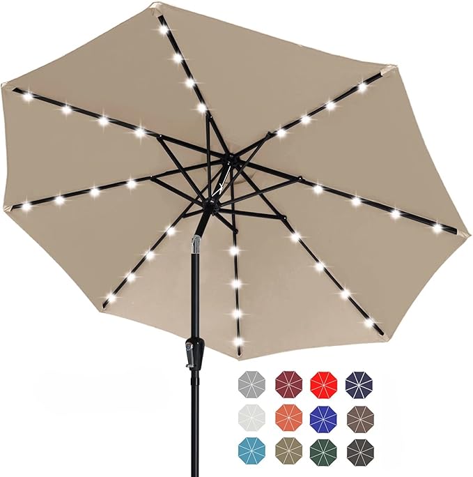 ABCCANOPY Durable Solar Led Patio Umbrellas with 32LED Lights 9FT (khaki)