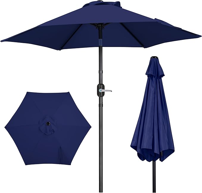 Yaheetech Patio Umbrella, 7.5FT Outdoor Table Market Umbrella with Push Button Tilt and Crank & Sturdy Ribs UV Protection for Garden, Deck, Backyard, Pool, Navy Blue