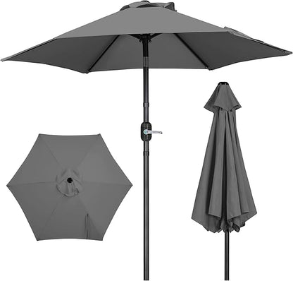 Yaheetech Patio Umbrella, 7.5FT Outdoor Table Market Umbrella with Push Button Tilt and Crank & Sturdy Ribs UV Protection for Garden, Deck, Backyard, Pool, Gray