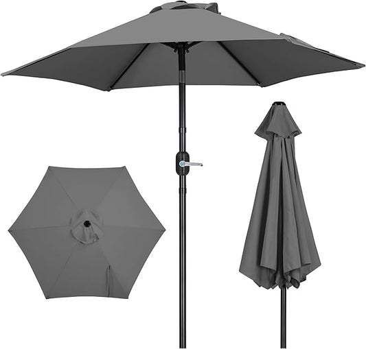 Yaheetech Patio Umbrella, 7.5FT Outdoor Table Market Umbrella with Push Button Tilt and Crank & Sturdy Ribs UV Protection for Garden, Deck, Backyard, Pool, Gray