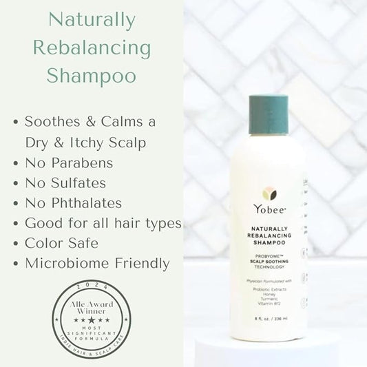 Yobee Naturally Rebalancing Shampoo | Dry, Flaky & Itchy Scalp Care with Para Probiotics, Organic Honey & Turmeric, Vitamin B12 & Oat Extracts | Dandruff & Psoriasis Relief (1 Bottle)