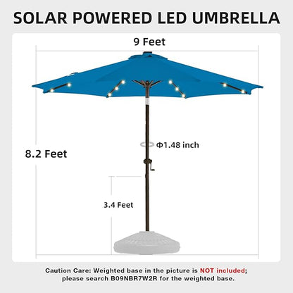 wikiwiki 9ft Solar Led Patio Umbrella, Sturdy Outdoor Market Umbrella for Deck, Pool, Garden w/Tilt, Crank, 32 LED Lights, Royal