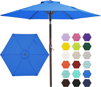 JEAREY 7.5FT Patio Umbrellas Outdoor Umbrella Table Market Umbrella with 6 Ribs,Tilt Button for Pool Deck Backyard Garden,Royal Blue