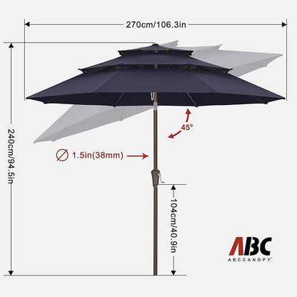ABCCANOPY Patio Umbrellas 3 Tiers 9FT (Navy Blue)