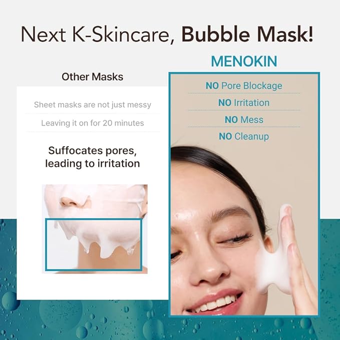 MENOKIN 30 Seconds Quick Bubble Mask [MOIST] - [Hyaluronic Acid] in Micro-bubbles, 8 Types for 96% Moisture Improvement, Deep Hydration, Niacinamide, Korean Skin Care Essential, 70 Uses, 3.21 fl.oz