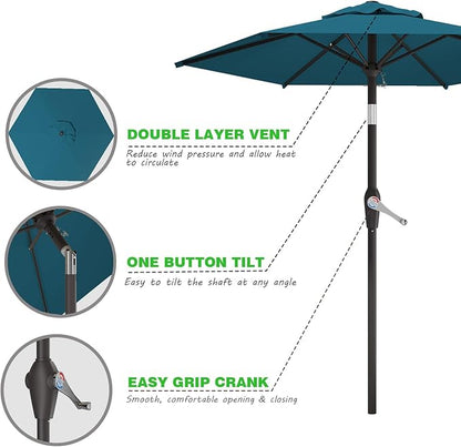7.5FT Patio Umbrella Table Market Umbrella w/Tilt and Crank Heavy-Duty Round Outdoor Umbrellas for Garden, Deck, Backyard, Pool and Beach, Lake Blue