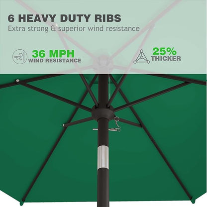 7.5FT Patio Umbrella Table Market Umbrella w/Tilt and Crank Heavy-Duty Round Outdoor Umbrellas for Garden, Deck, Backyard, Pool and Beach, Dark Green