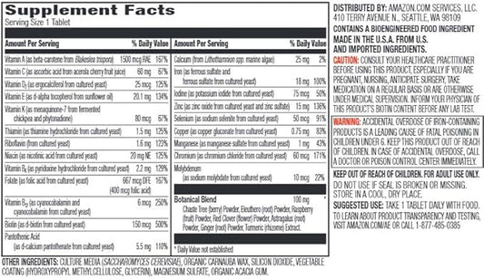 Amazon Elements Women’s One Daily Multivitamin, 59% Whole Food Cultured, Vegan, 65 Tablets, 2 month supply (Packaging may vary)