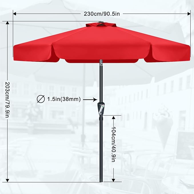 MASTERCANOPY Valance Patio Umbrella for Outdoor Table Market (7.5ft, Red)
