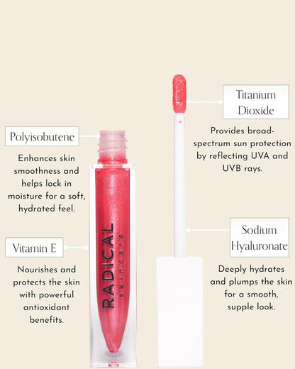 Radical Skincare Lip Luster Hyaluronic Infused Rose Lip Gloss – High Shine, Hydrating Formula for Soft, Radiant Lips | Cruelty-Free, Soy-Free, GMO-Free (5 ml)
