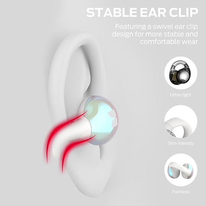 Monster Open Ear AC600 Headphones, Bluetooth 5.4 Wireless Earbuds with HiFi Stereo, Clip-On Earbuds with ENC Clear Call, 21H Playtime, Touch Control, IPX6 Waterproof Wireless Headphones for Sport