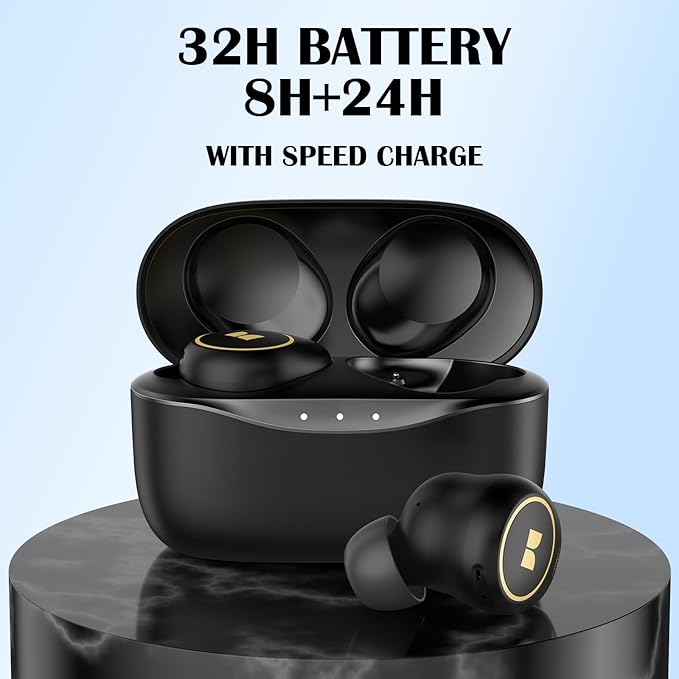 Monster Wireless Earbuds, Bluetooth 5.3 Headphones with Bass Stereo, 32 Hours Playtime, IPX6 Waterproof,USB-C Fast Charging