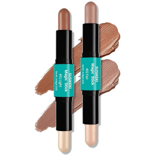 Contour Stick, 2Pcs Dual-Ended Highlighter Makeup Pen & + 02#)