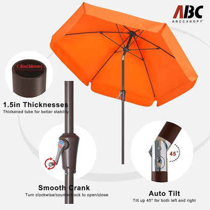 ABCCANOPY 7.5ft Patio Umbrella, Outdoor Table Umbrella with Push Button Tilt and Crank, Market Umbrella for Patio Pool Garden Deck (Orange)