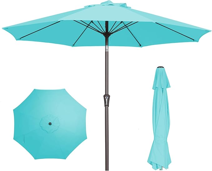 PatioKingdom 9FT Patio Outdoor Umbrella-UPF 50+ Sun Shade with Wind Vent, Push-Button Tilt & Smooth Crank Lift, Rust-Resistant Fiberglass Frame for Garden, Backyard,Yard