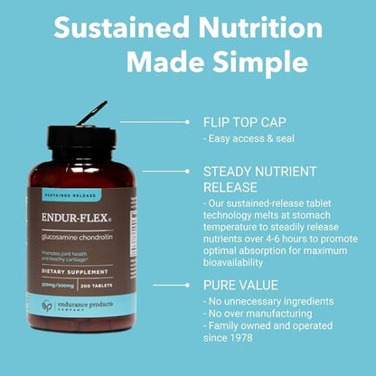 EPC ENDURANCE PRODUCTS COMPANY ENDUR-Flex Sustained Release - 500mg Glucosamine & 200mg Chondroitin - 200 Tablets - Antioxidant - Supplement for Back, Knees, Hands