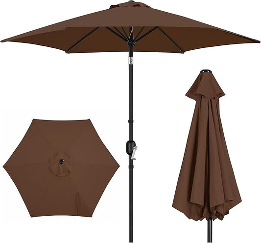 Yaheetech Patio Umbrella, 9FT Outdoor Table Market Umbrella with Push Button Tilt and Crank, Yard Sun Shade with Sturdy Ribs for Garden, Deck, Backyard, Pool, Brown