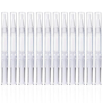 12Pcs 3 ml Empty Nail Oil Pen with Brush Tip, Transparent Twist Pens, Lip Gloss Brush Applicators, Eyelash Growth Liquid Tube Container (12PCS)